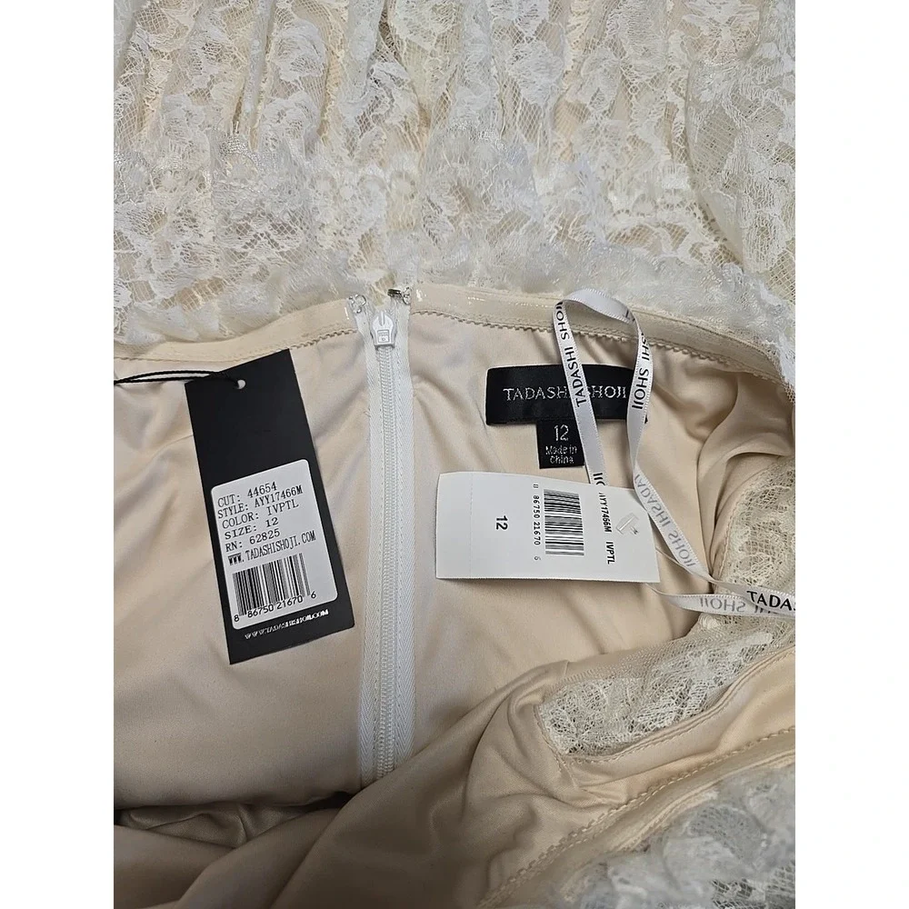 Tadashi Shoji Women Jacquin Off Shoulder Lace Tiered Bell Sleeve Dress Sz 12 NWT